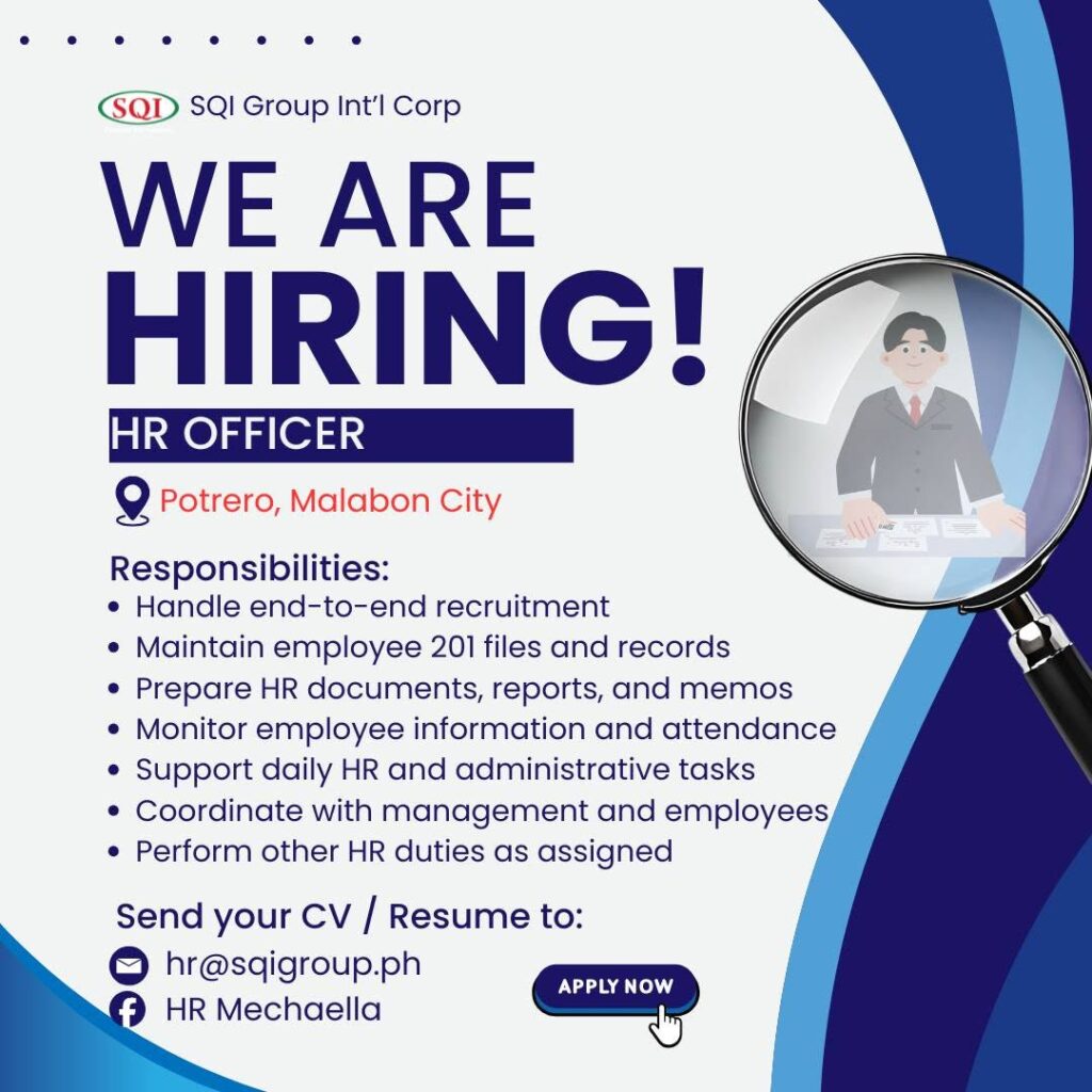 HIRING: HR OFFICER 10 SQI PHILIPPINES HIRING HR OFFICER