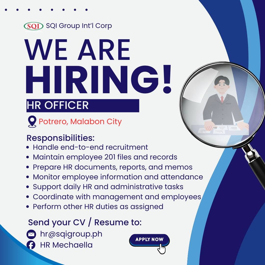 SQI PHILIPPINES HIRING HR OFFICER